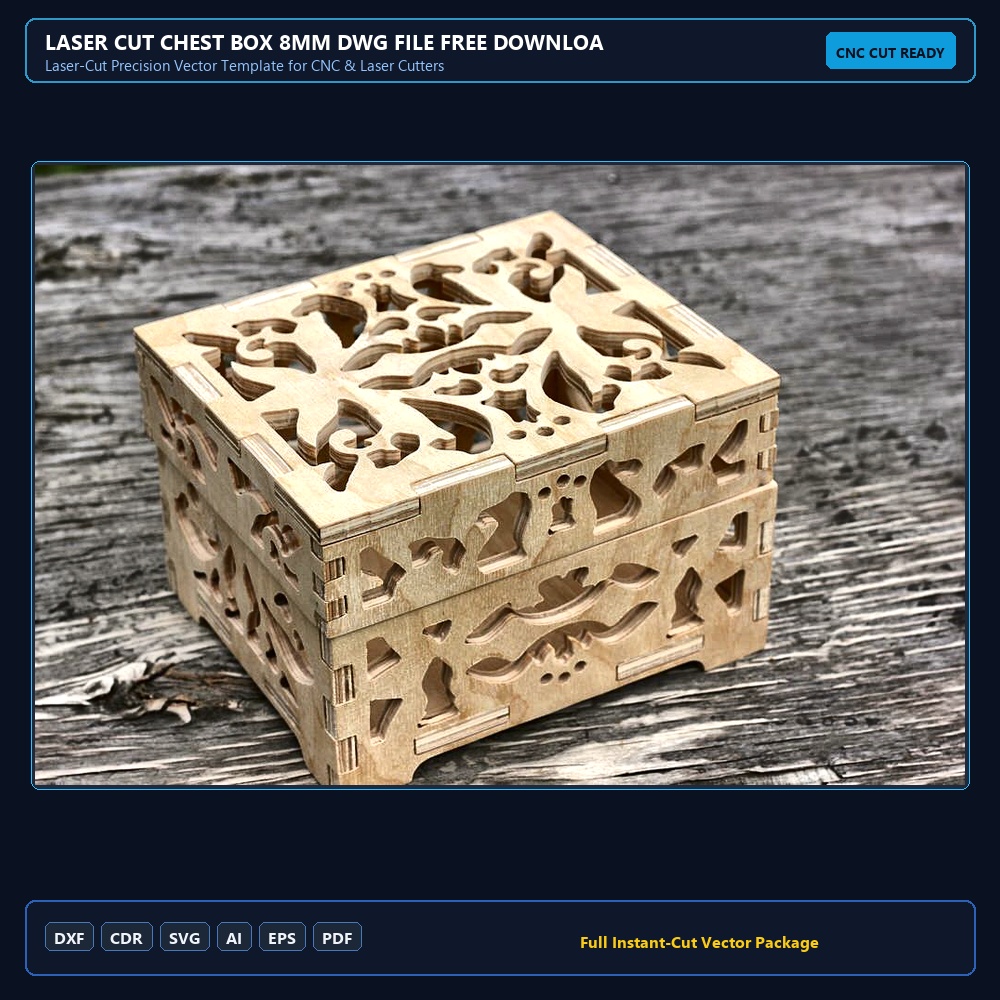 Laser Cut Chest Box 8mm DWG File Free Download - 3axis.co