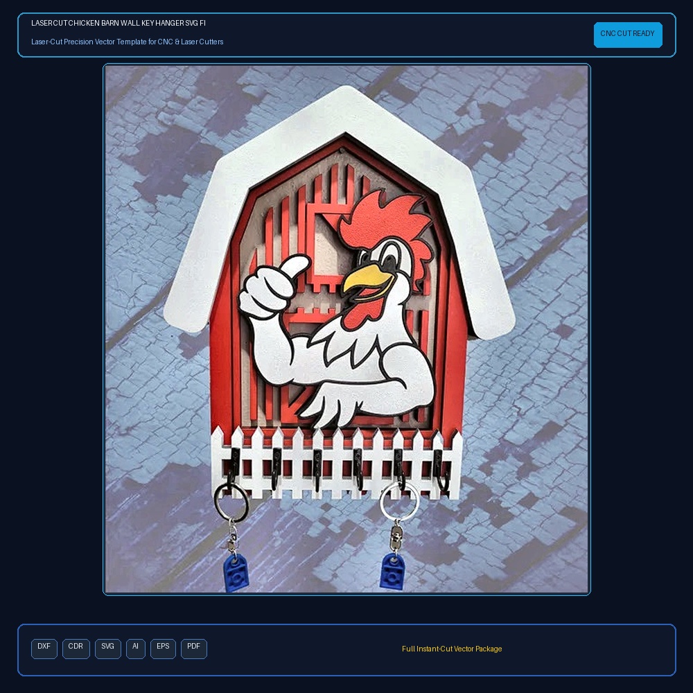 Laser Cut Chicken Barn Wall Key Hanger SVG File Free Download - 3axis.co