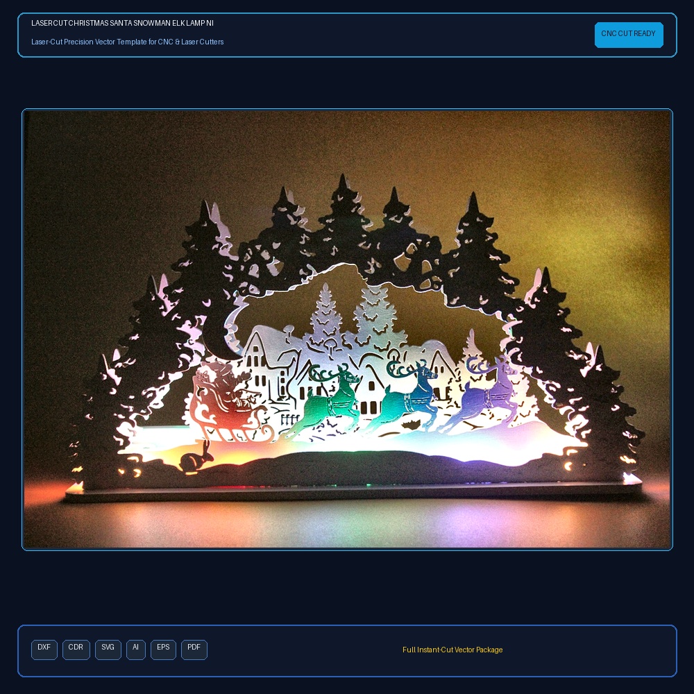 Laser Cut Christmas Santa Snowman Elk Lamp Night Light Desktop Xmas Decor