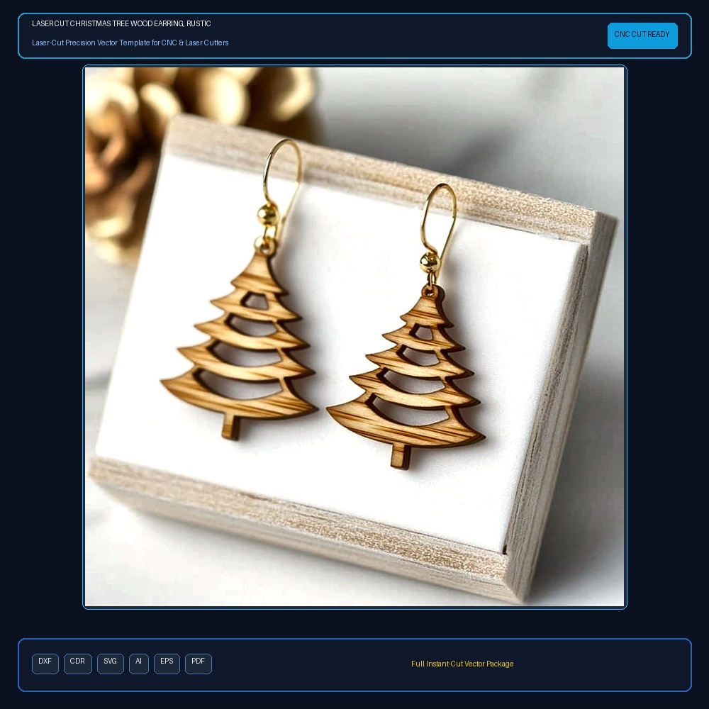 Laser Cut Christmas Tree Wood Earring, Rustic Wood Earrings