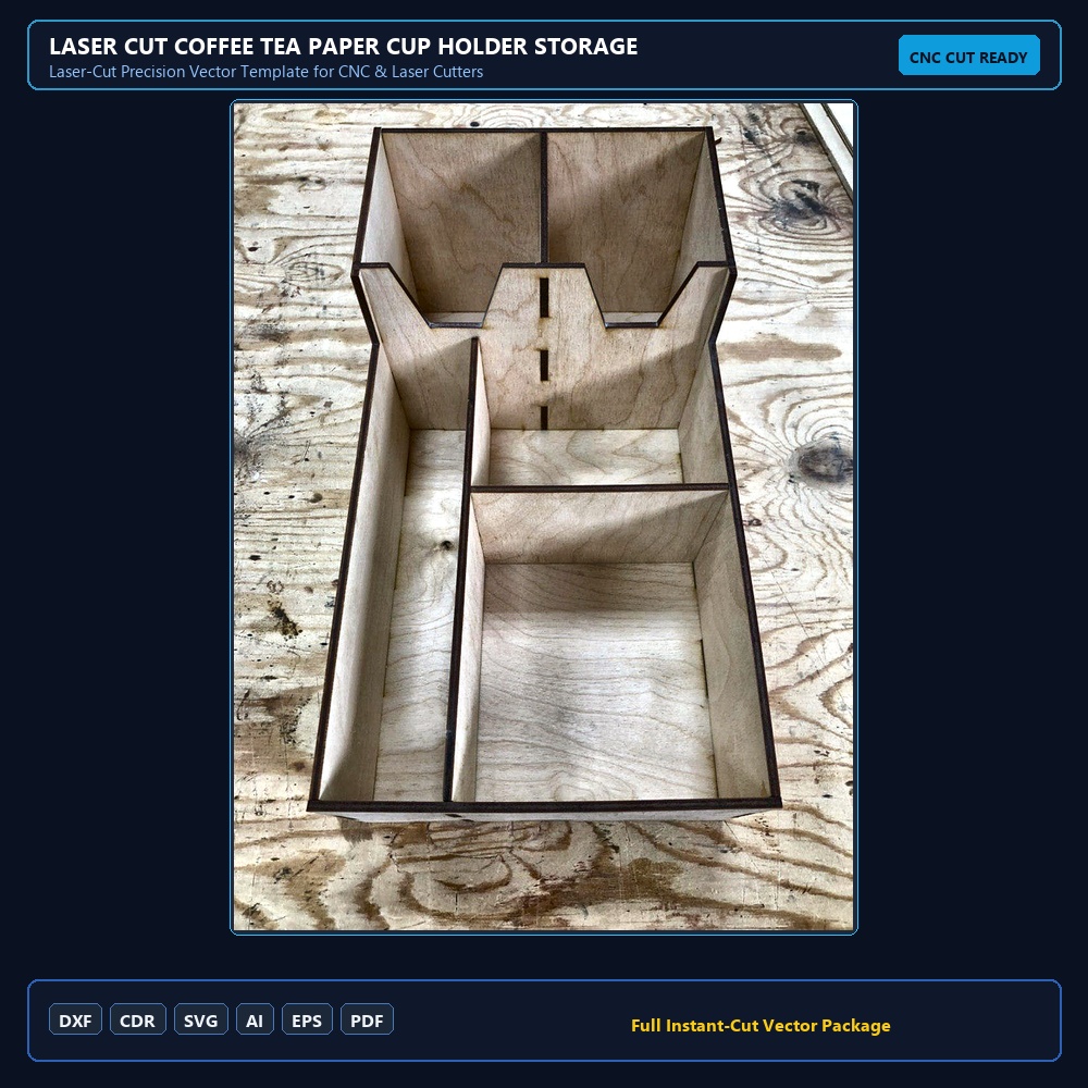 Laser Cut Coffee Tea Paper Cup Holder Storage Box