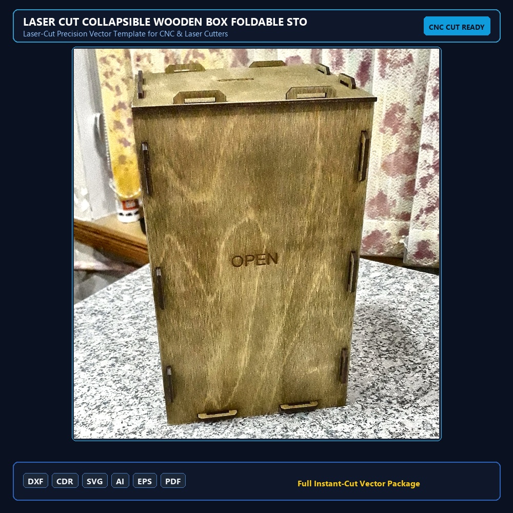Laser Cut Collapsible Wooden Box Foldable Storage Box