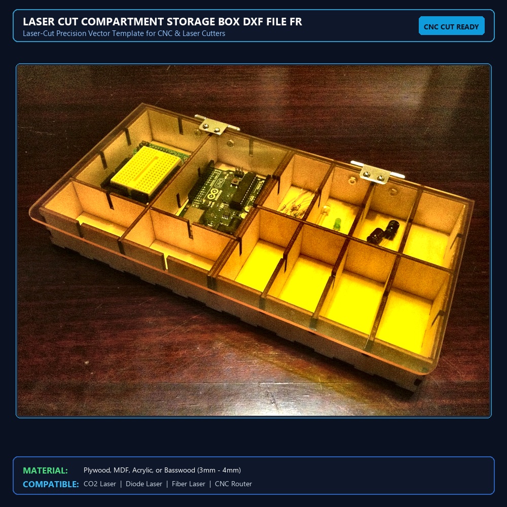 Laser Cut Compartment Storage Box DXF File Free Download - 3axis.co View 2