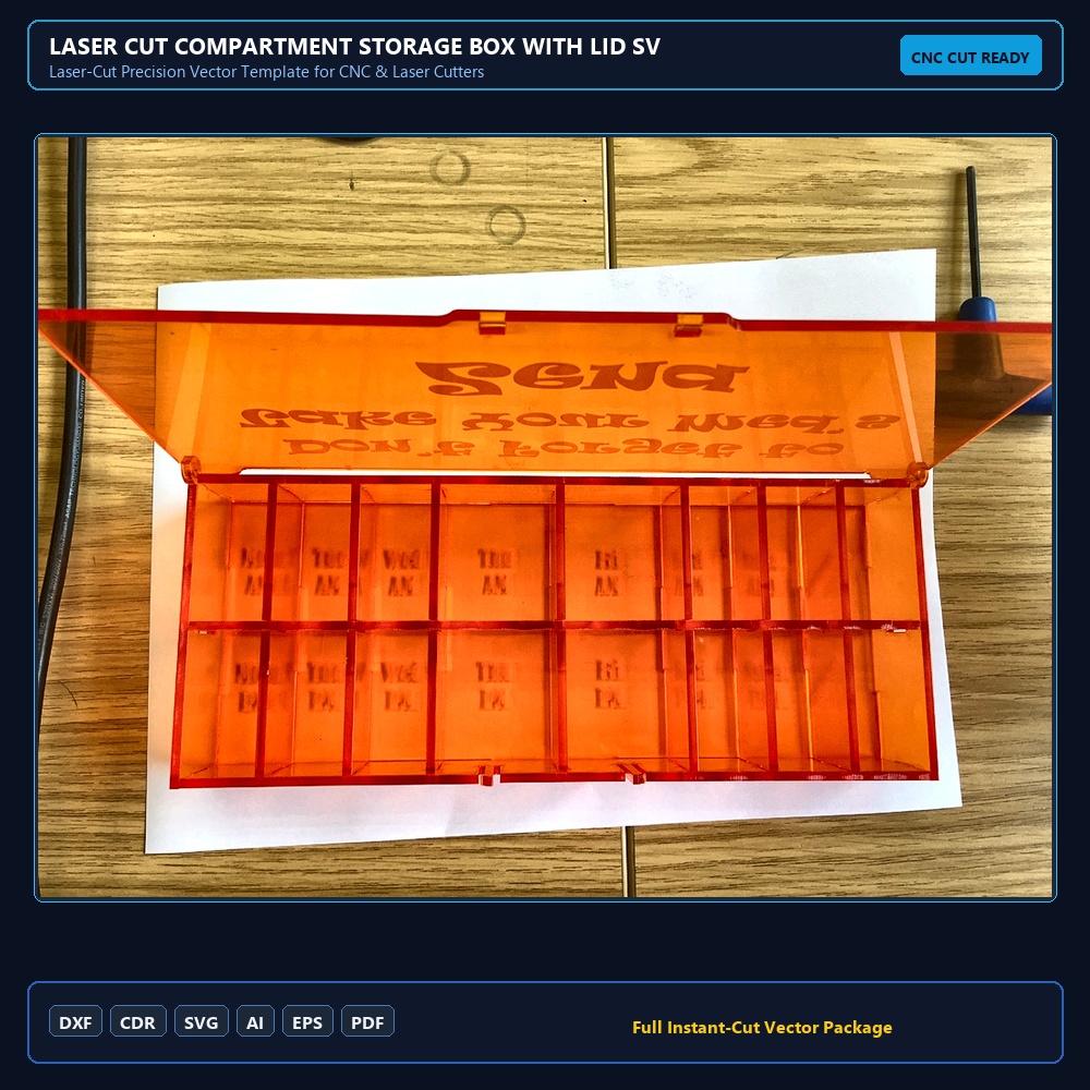 Laser Cut Compartment Storage Box With Lid SVG File Free Download - 3axis.co