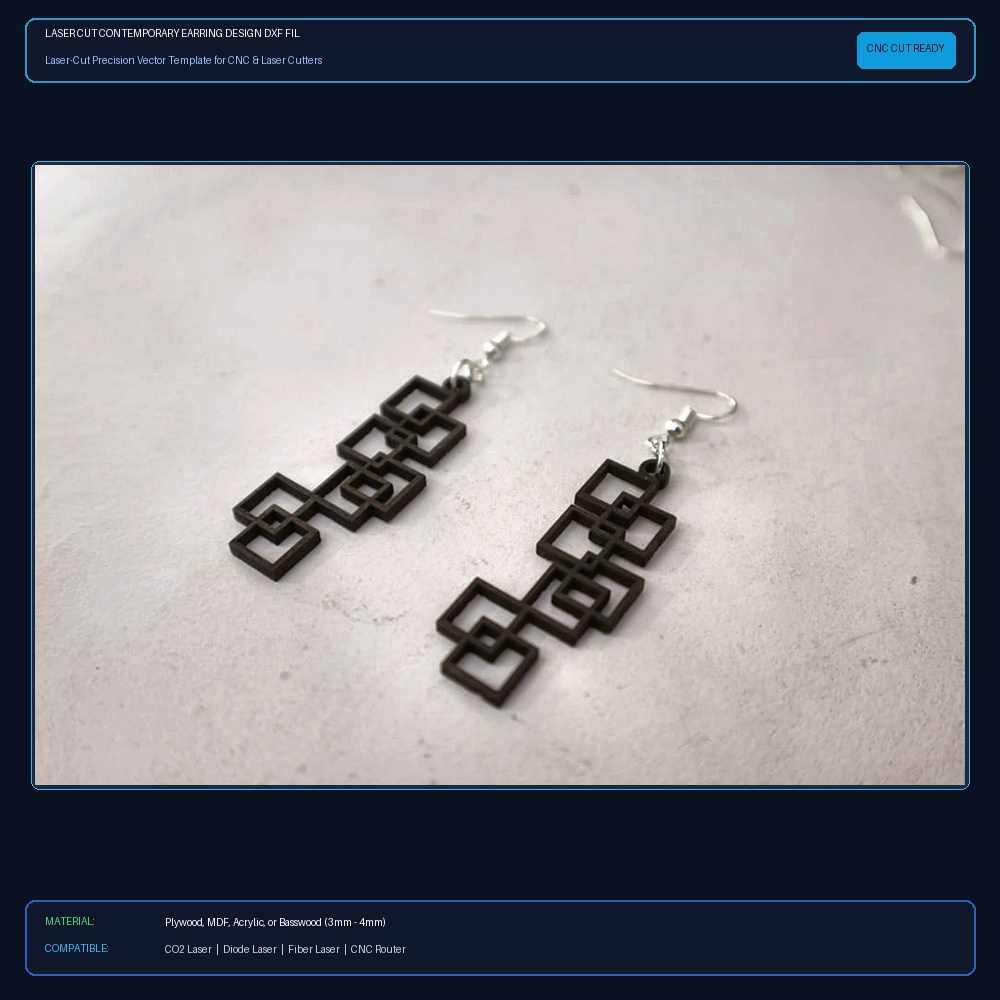 Laser Cut Contemporary Earring Design DXF File Free Download - 3axis.co View 2