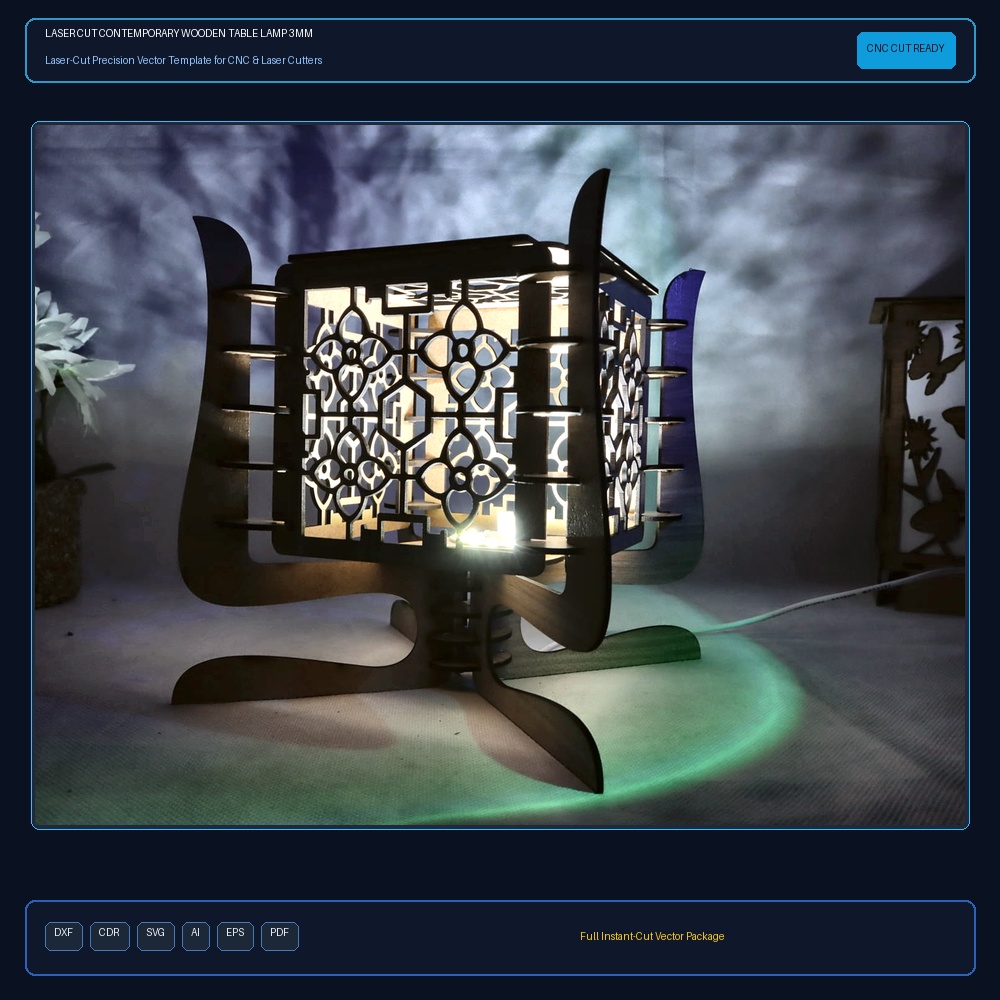 Laser Cut Contemporary Wooden Table Lamp 3mm SVG DXF CDR AI PDF Free Download - 3axis.co