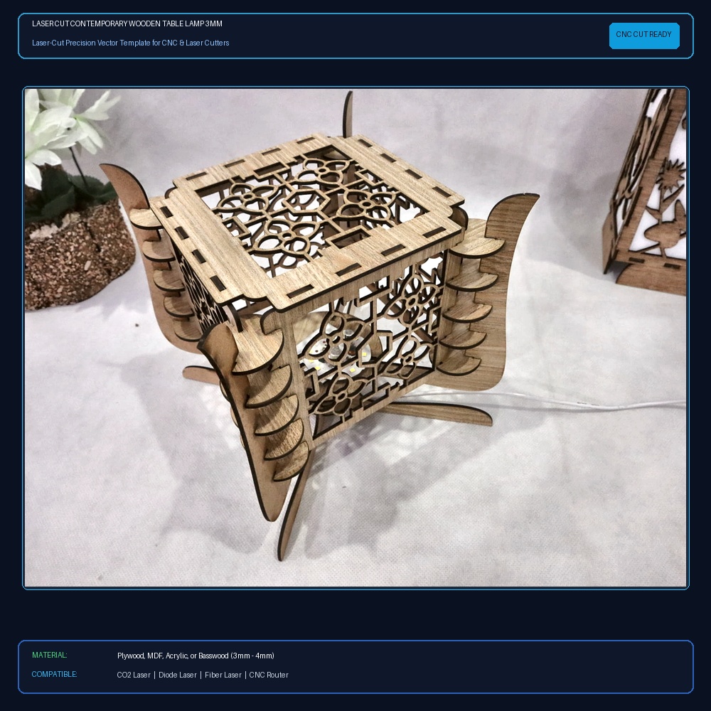 Laser Cut Contemporary Wooden Table Lamp 3mm SVG DXF CDR AI PDF Free Download - 3axis.co View 2
