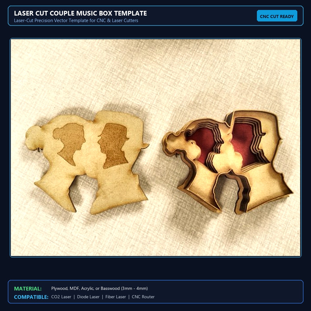 Laser Cut Couple Music Box Template View 2