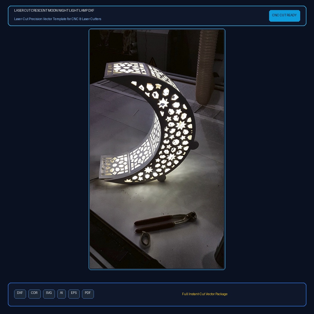 Laser Cut Crescent Moon Night Light Lamp DXF File Free Download - 3axis.co