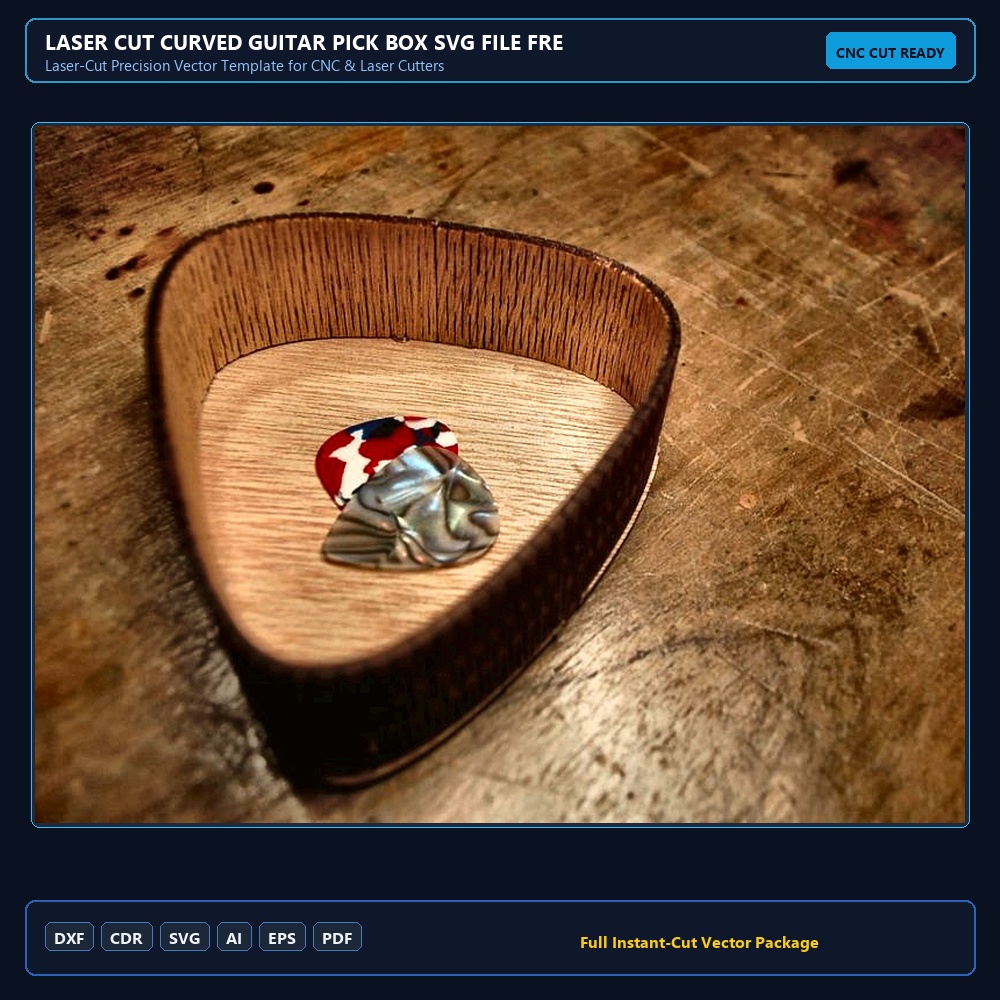 Laser Cut Curved Guitar Pick Box SVG File Free Download - 3axis.co