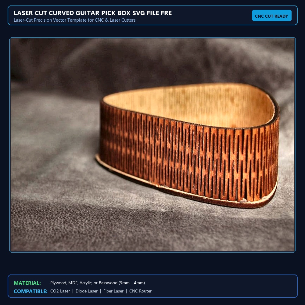 Laser Cut Curved Guitar Pick Box SVG File Free Download - 3axis.co View 2