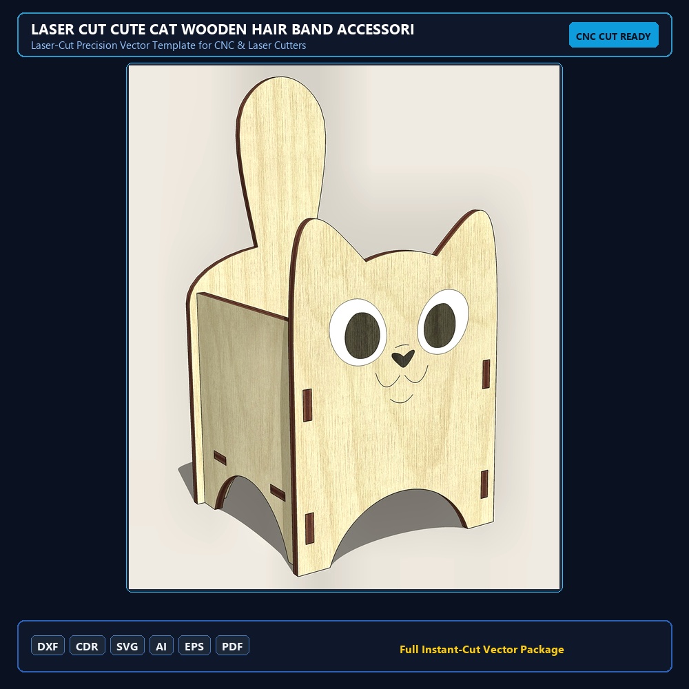 Laser Cut Cute Cat Wooden Hair Band Accessories Box 3mm