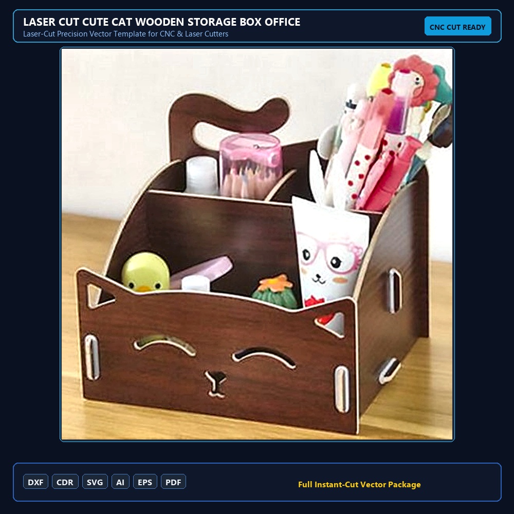 Laser Cut Cute Cat Wooden Storage Box Office Desktop Cosmetic Organizer