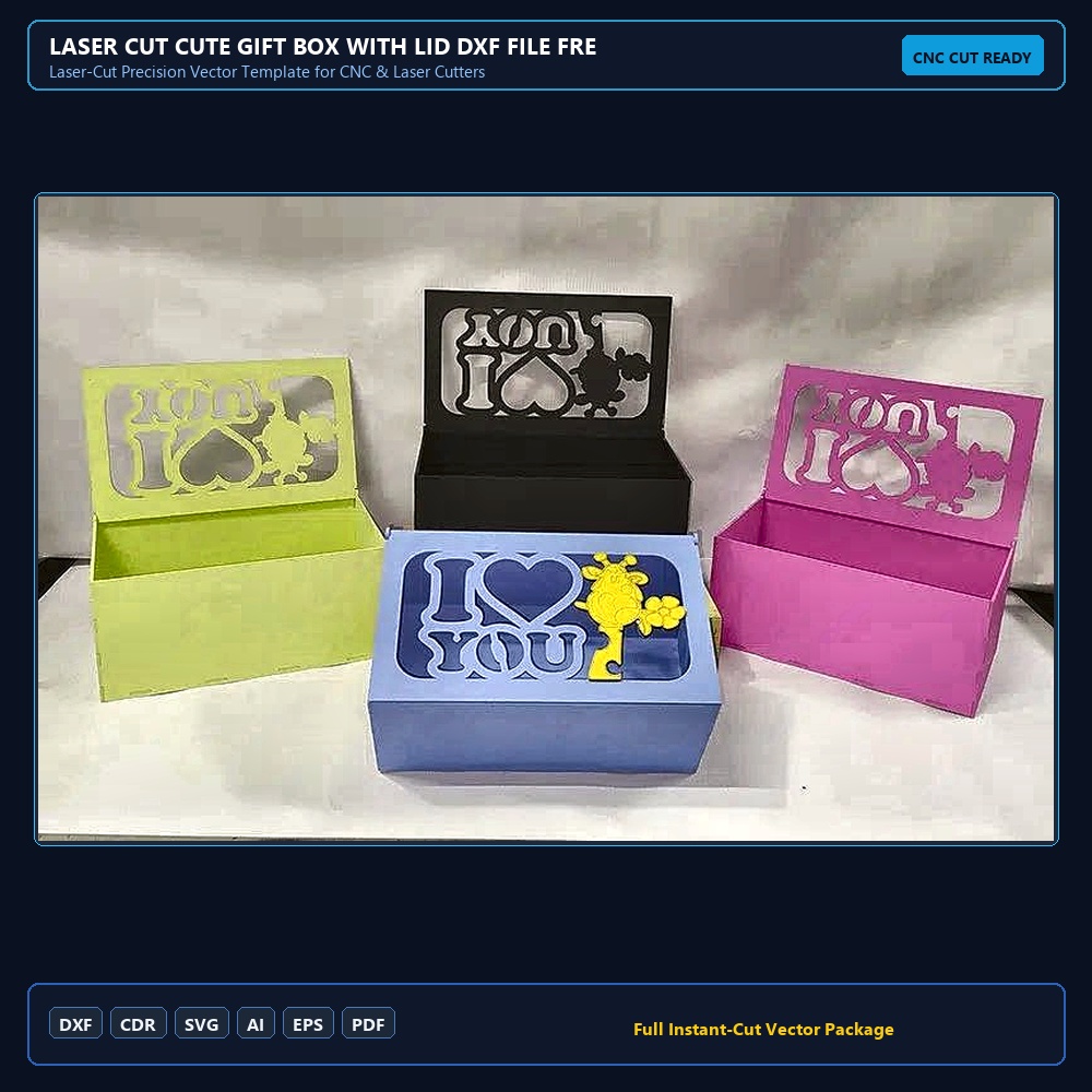 Laser Cut Cute Gift Box With Lid DXF File Free Download - 3axis.co