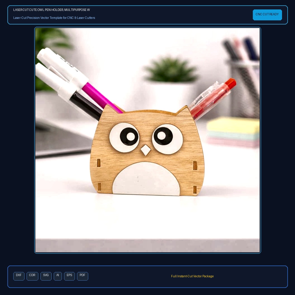 Laser Cut Cute Owl Pen Holder, Multipurpose Wooden Desk Organizer for Pen and Pencil