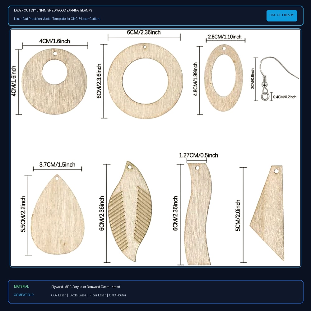 Laser Cut DIY Unfinished Wood Earring Blanks View 2