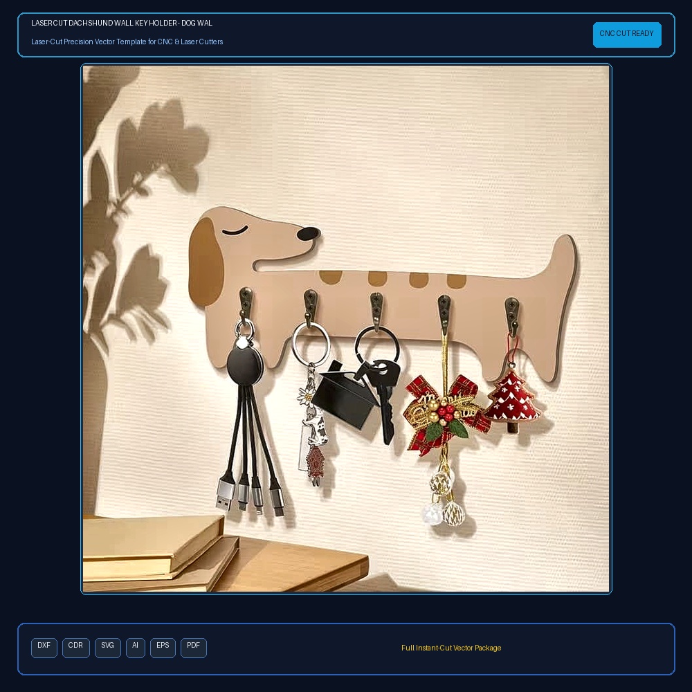 Laser Cut Dachshund Wall Key Holder - Dog Wall Hooks Hanger