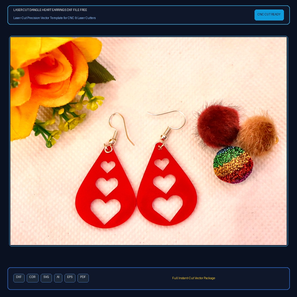 Laser Cut Dangle Heart Earrings DXF File Free Download - 3axis.co