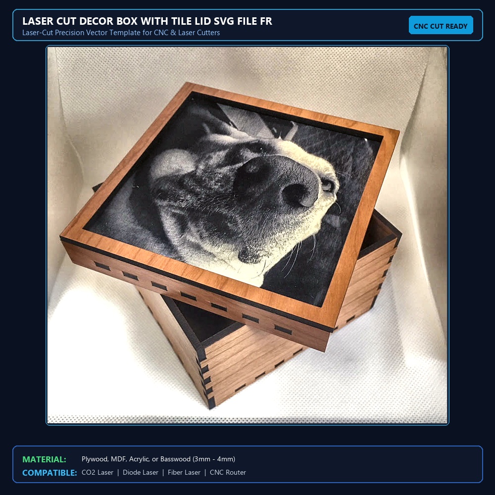 Laser Cut Decor Box With Tile Lid SVG File Free Download - 3axis.co View 2