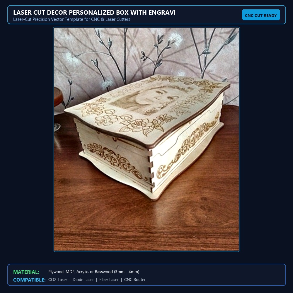 Laser Cut Decor Personalized Box With Engraving DWG File Free Download - 3axis.co View 2