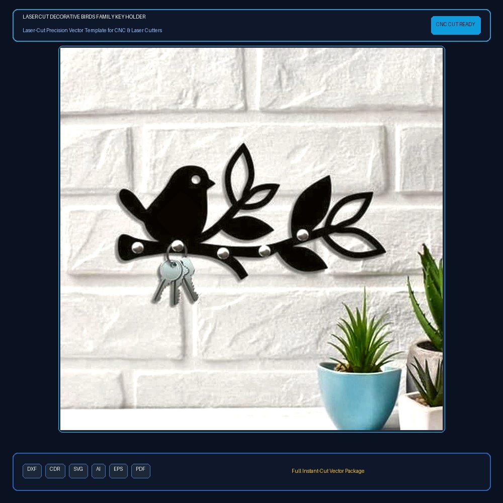 Laser Cut Decorative Birds Family Key Holder