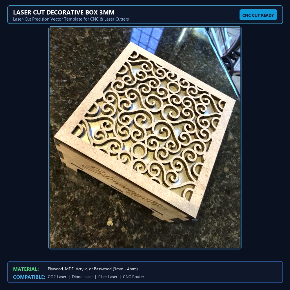 Laser Cut Decorative Box 3mm View 2
