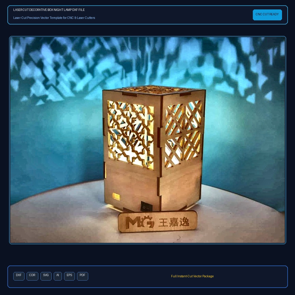 Laser Cut Decorative Box Night Lamp DXF File Free Download - 3axis.co