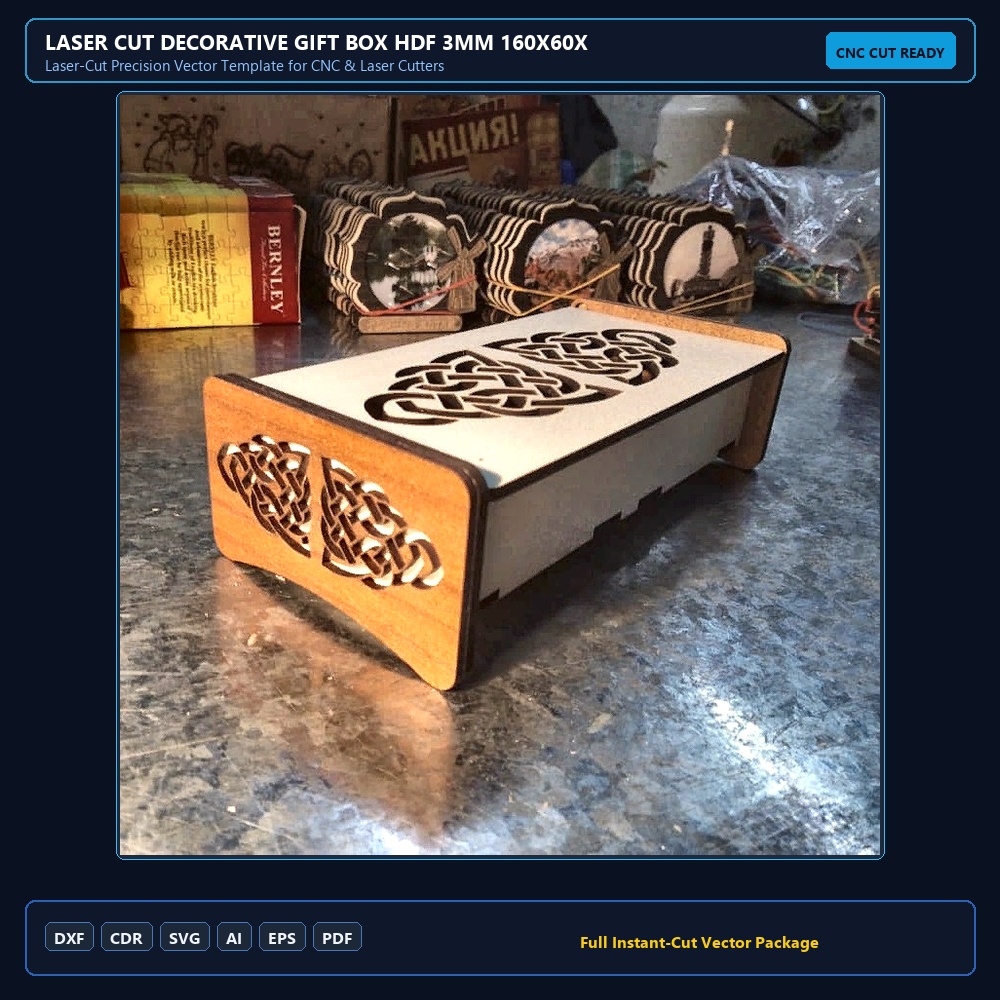 Laser Cut Decorative Gift Box HDF 3mm 160x60x30mm