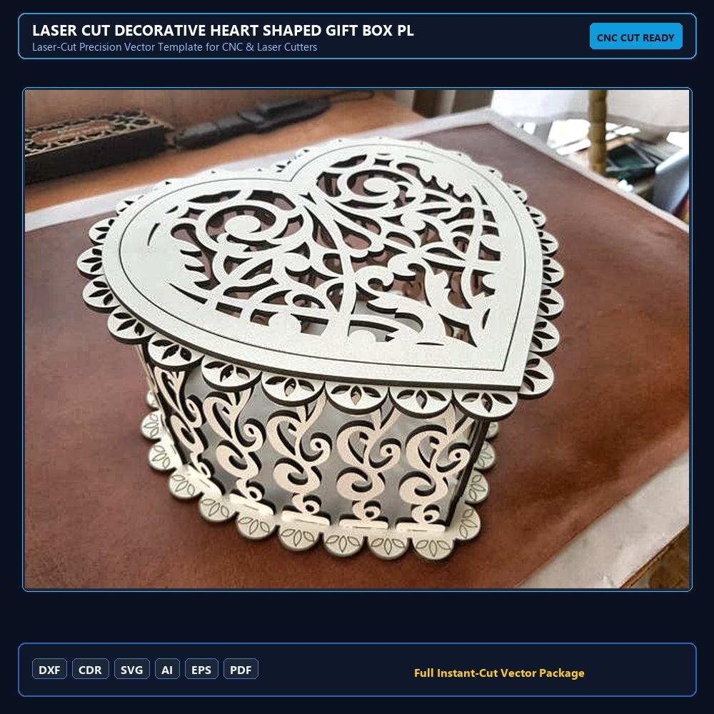 Laser Cut Decorative Heart Shaped Gift Box Plywood