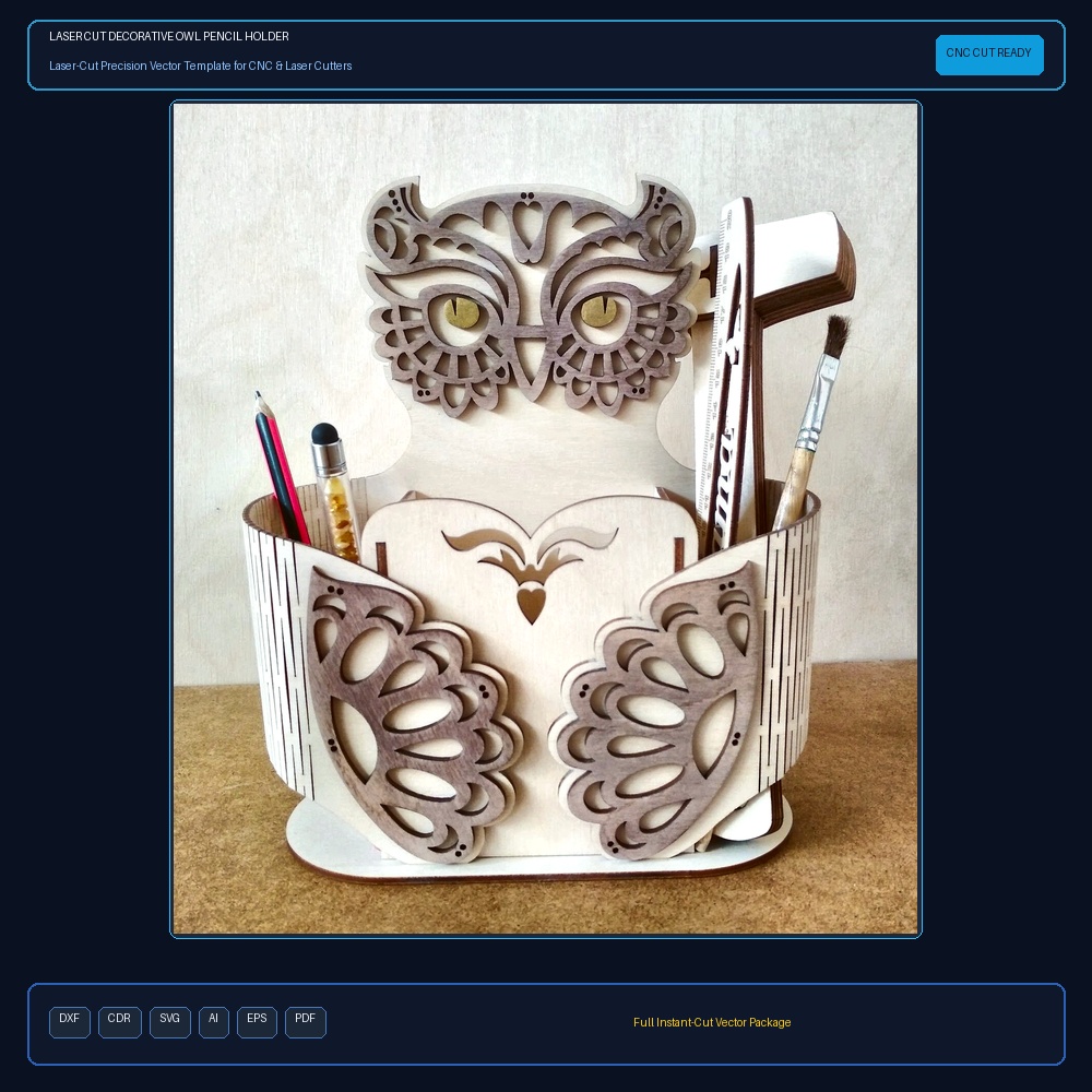 Laser Cut Decorative Owl Pencil Holder