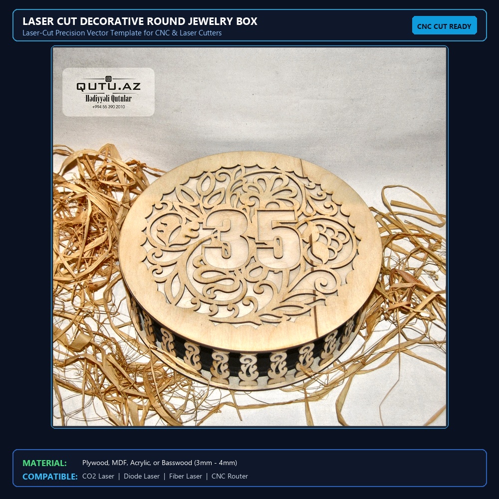Laser Cut Decorative Round Jewelry Box View 2