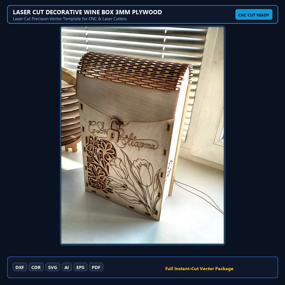 Laser Cut Decorative Wine Box 3mm Plywood