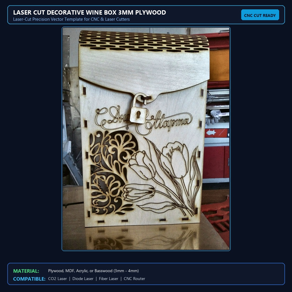 Laser Cut Decorative Wine Box 3mm Plywood View 2