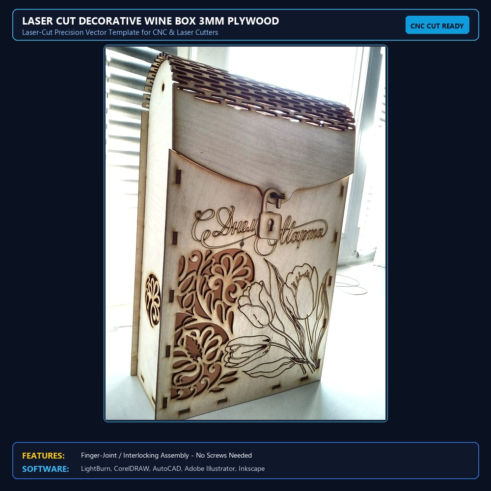 Laser Cut Decorative Wine Box 3mm Plywood View 3