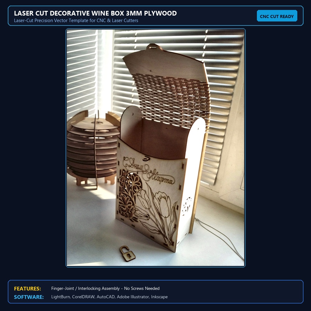 Laser Cut Decorative Wine Box 3mm Plywood View 4