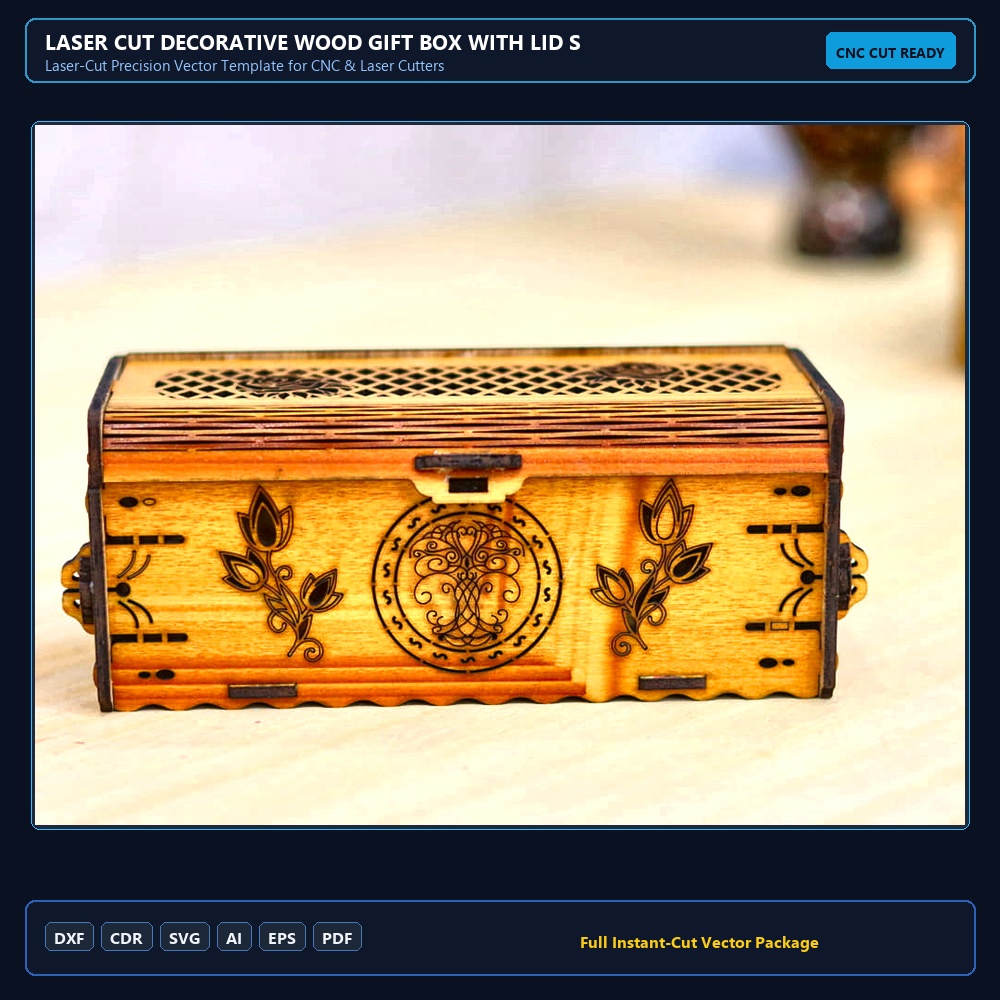 Laser Cut Decorative Wood Gift Box With Lid SVG DXF CDR AI PDF Free Download - 3axis.co