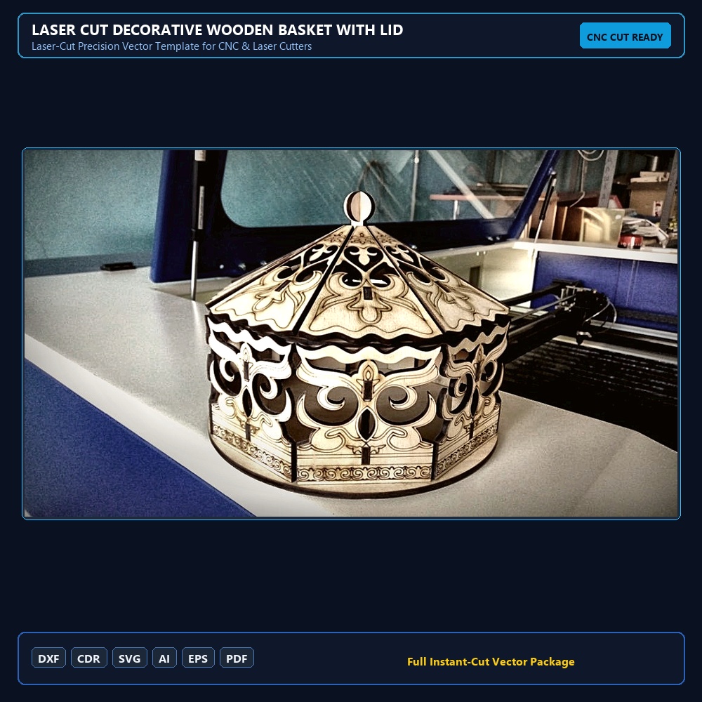 Laser Cut Decorative Wooden Basket With Lid