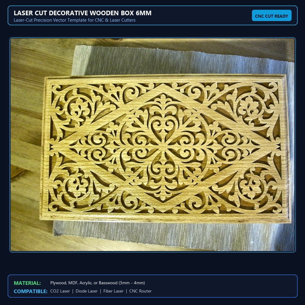 Laser Cut Decorative Wooden Box 6mm View 2