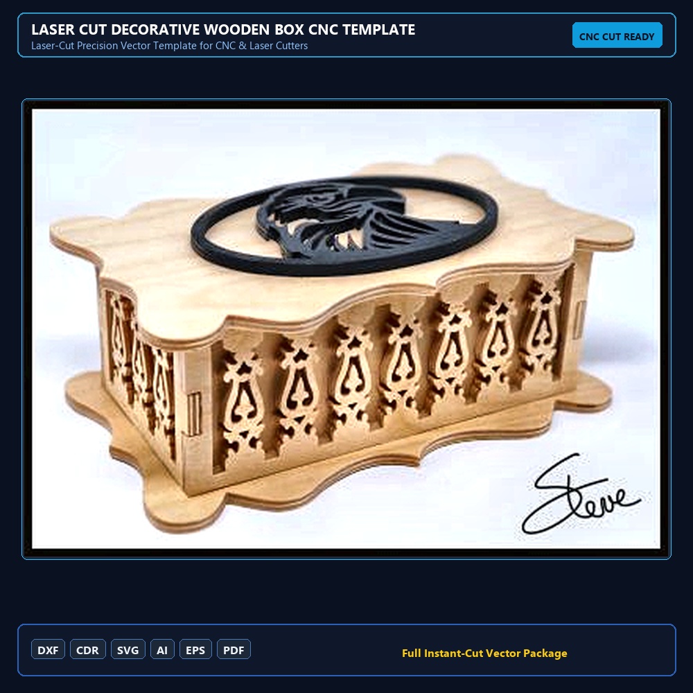 Laser Cut Decorative Wooden Box CNC Template PDF File Free Download - 3axis.co