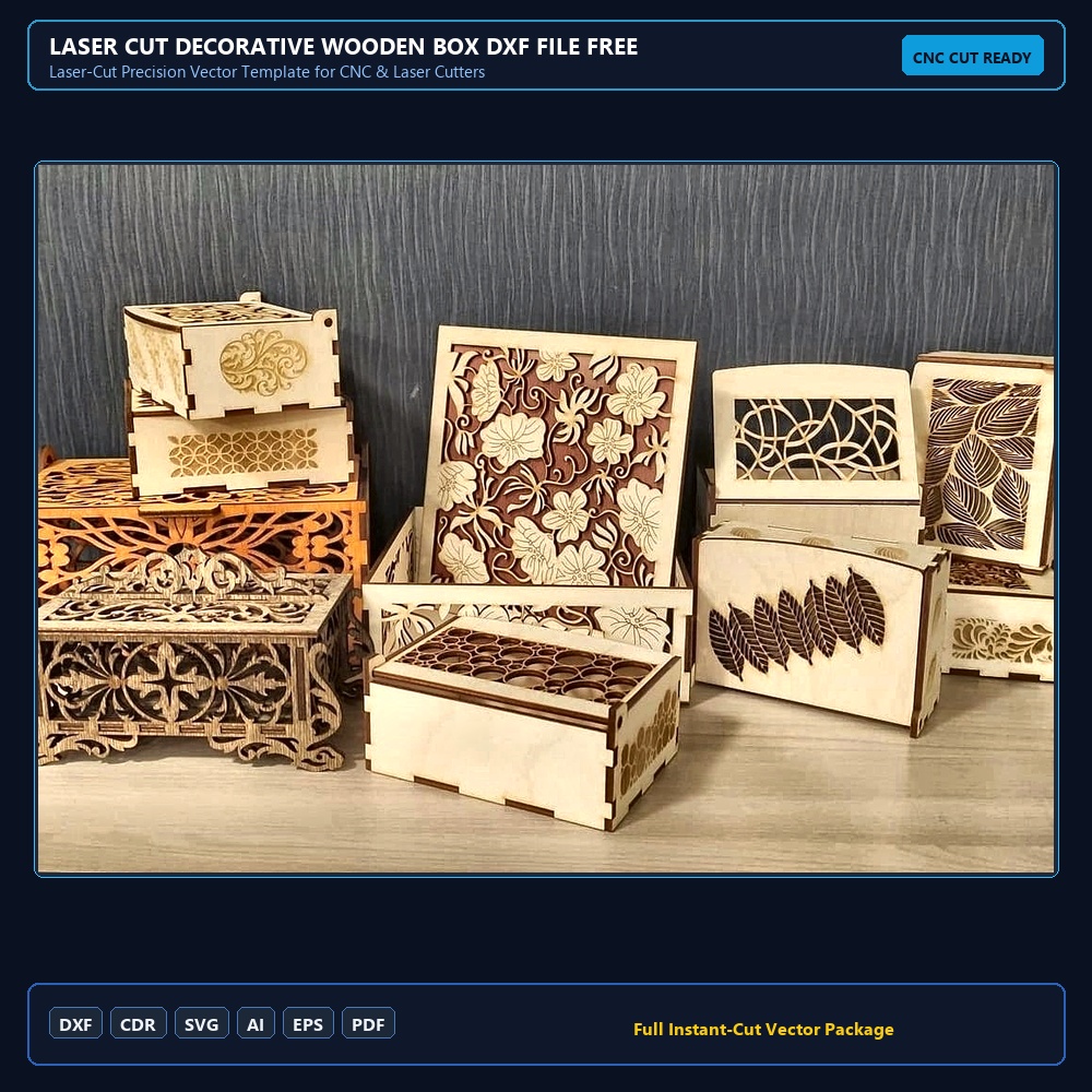 Laser Cut Decorative Wooden Box DXF File Free Download - 3axis.co