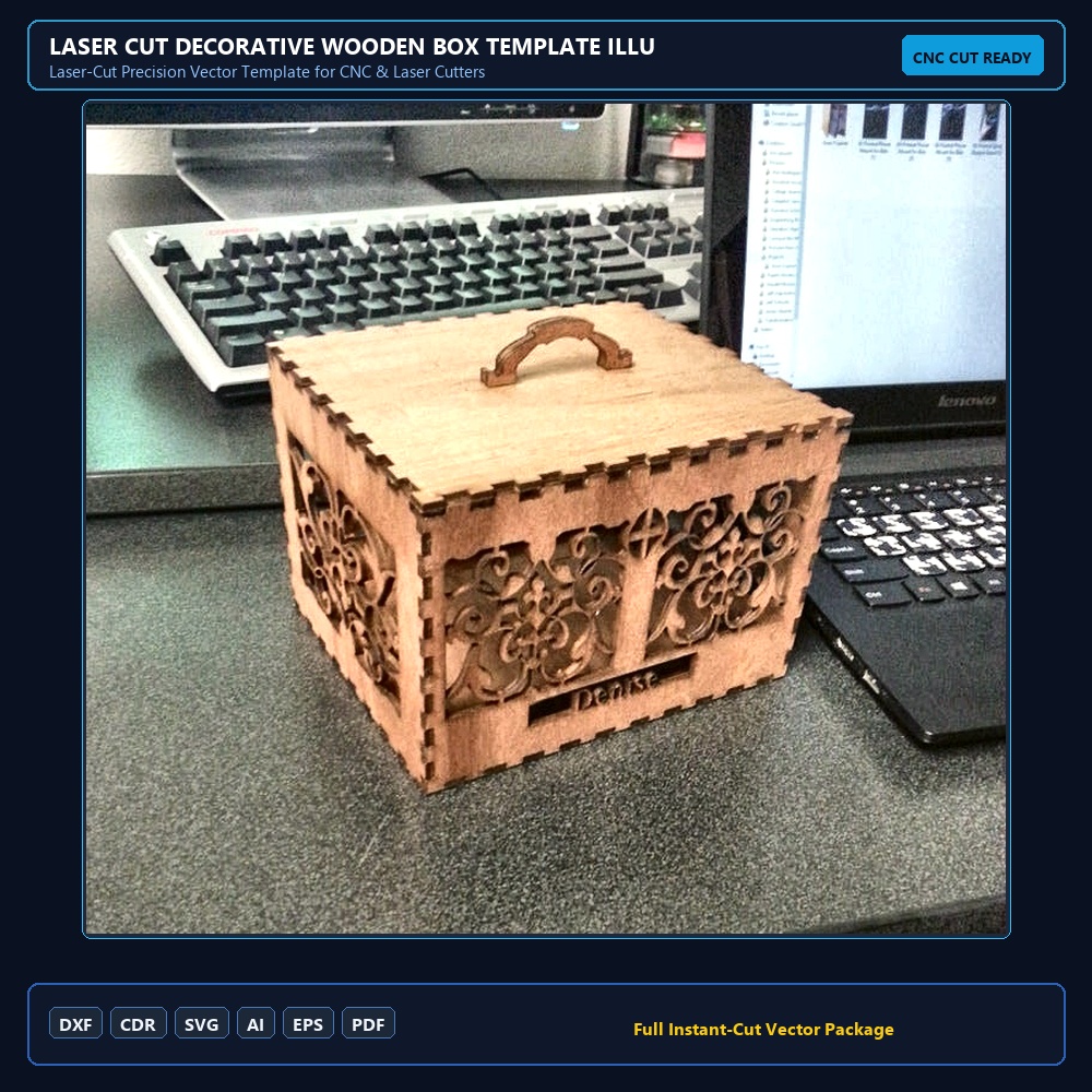 Laser Cut Decorative Wooden Box Template Illustration (.ai) vector file free download - 3axis.co