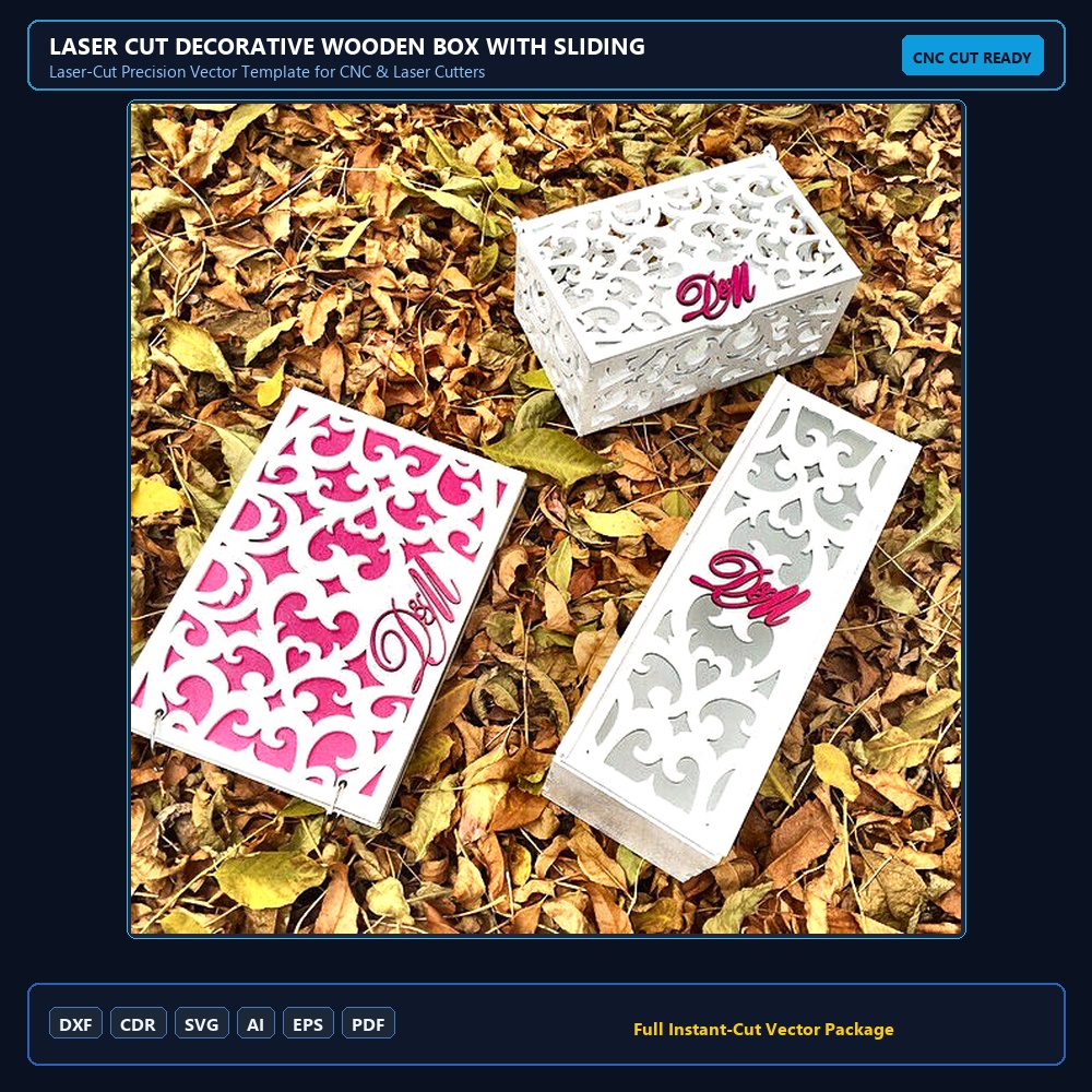 Laser Cut Decorative Wooden Box With Sliding Lid Template