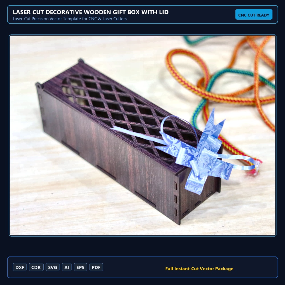 Laser Cut Decorative Wooden Gift Box With Lid SVG DXF CDR AI PDF Free Download - 3axis.co