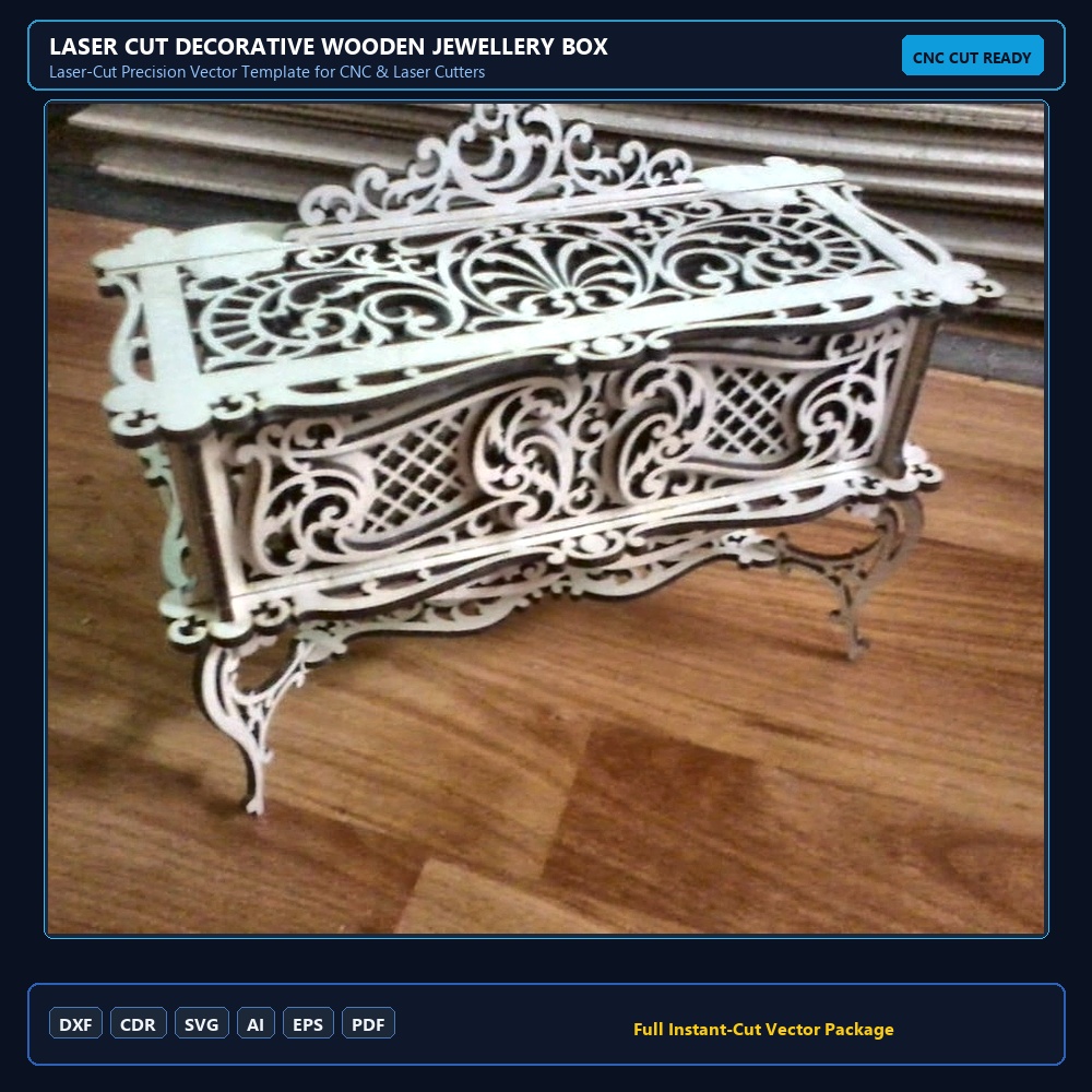 Laser Cut Decorative Wooden Jewellery Box
