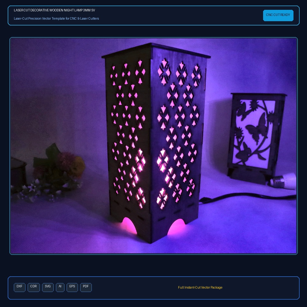 Laser Cut Decorative Wooden Night Lamp 3mm SVG DXF CDR AI PDF Free Download - 3axis.co