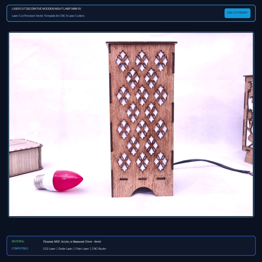 Laser Cut Decorative Wooden Night Lamp 3mm SVG DXF CDR AI PDF Free Download - 3axis.co View 2