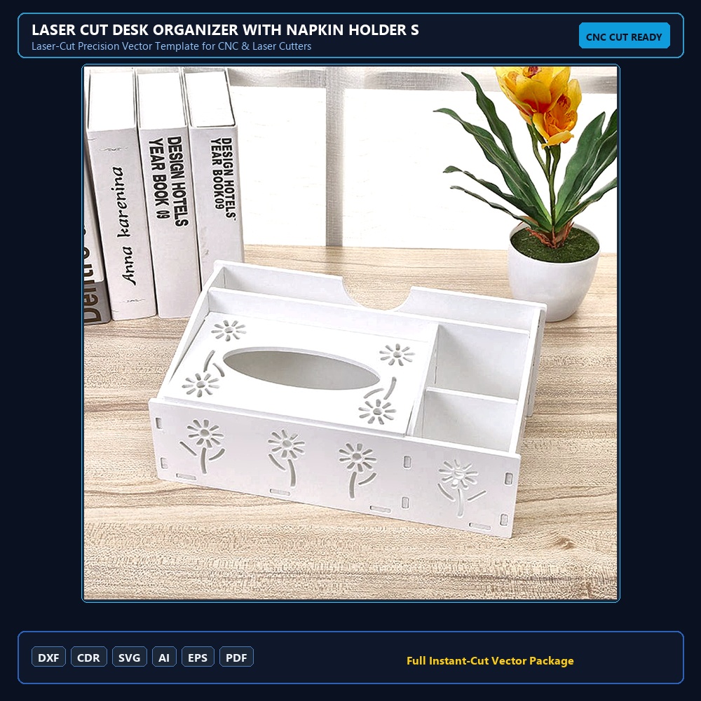 Laser Cut Desk Organizer With Napkin Holder Storage Organizer Tissue Box Pen Holder