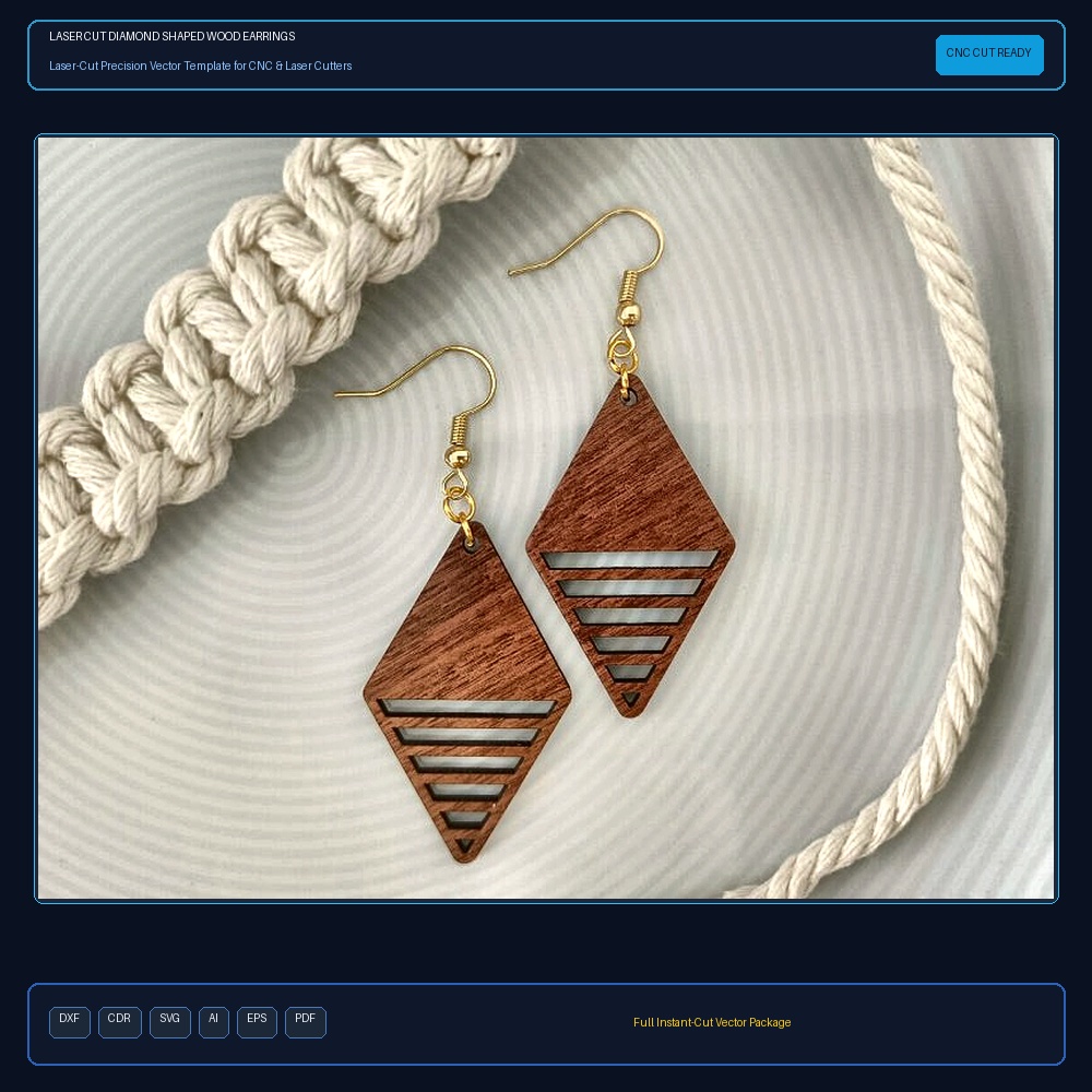 Laser Cut Diamond Shaped Wood Earrings