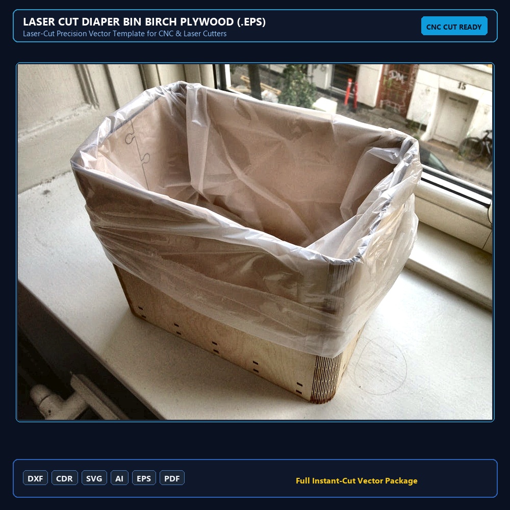 Laser Cut Diaper Bin Birch Plywood (.eps)