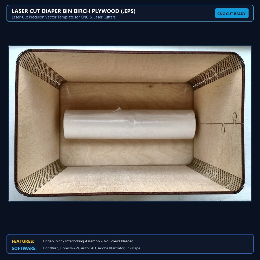 Laser Cut Diaper Bin Birch Plywood (.eps) View 3